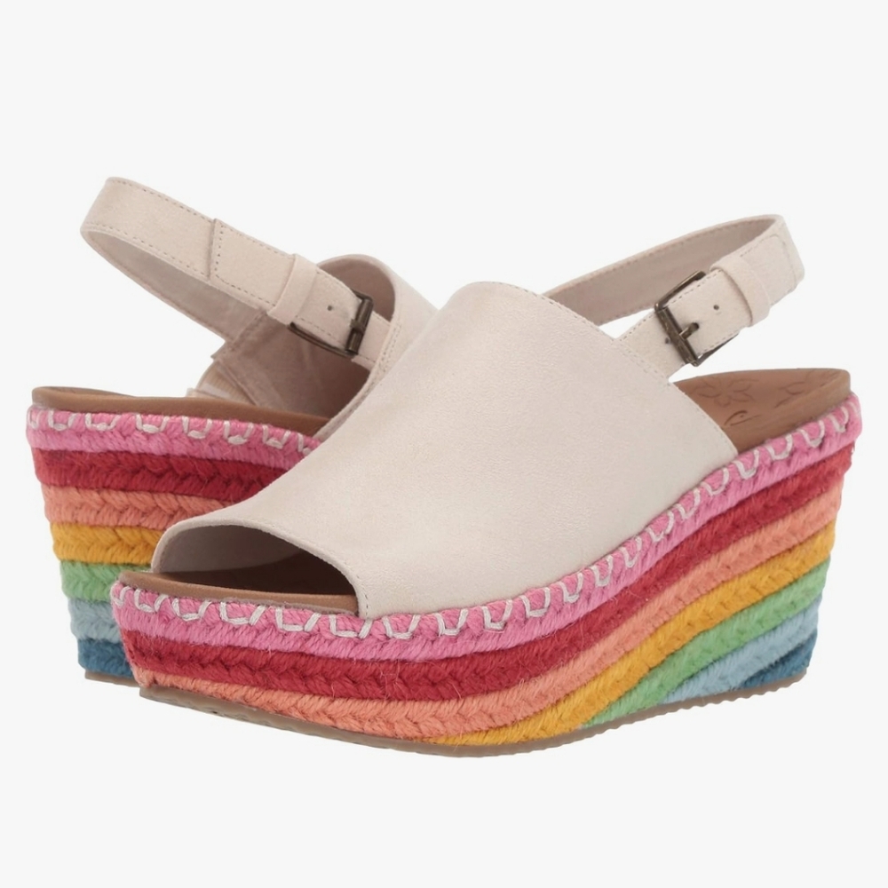 Skechers Women's Rainbow Jute High Wedge Sling Back Slide Sandals Size 8